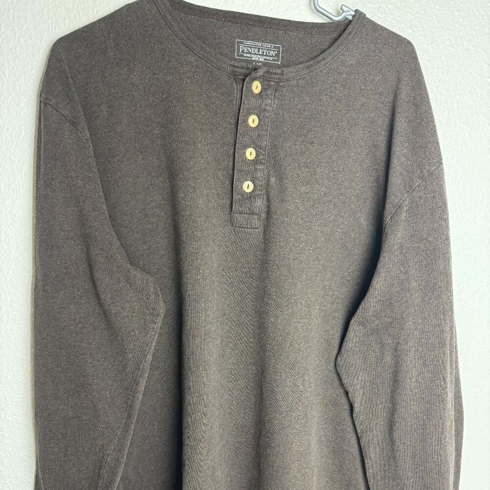 Pendleton Shirt Mens L  Henley Long Sleeve Cotton Casual Outdoor Brown